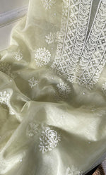 Load image into Gallery viewer, Women&#39;s Lakhnavi Handcrafted Organza Chikankari Unstitched Full Suit Material - HONC0287044
