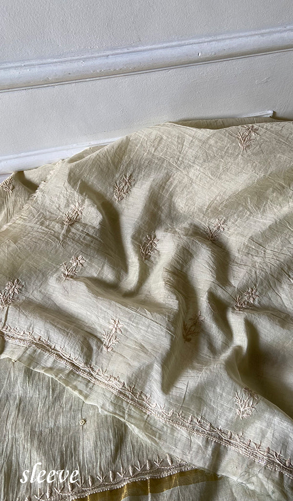 Women's Lakhnavi Handcrafted Mul Chanderi Unstitched Chikankari Full Suit Material - HONC0345323