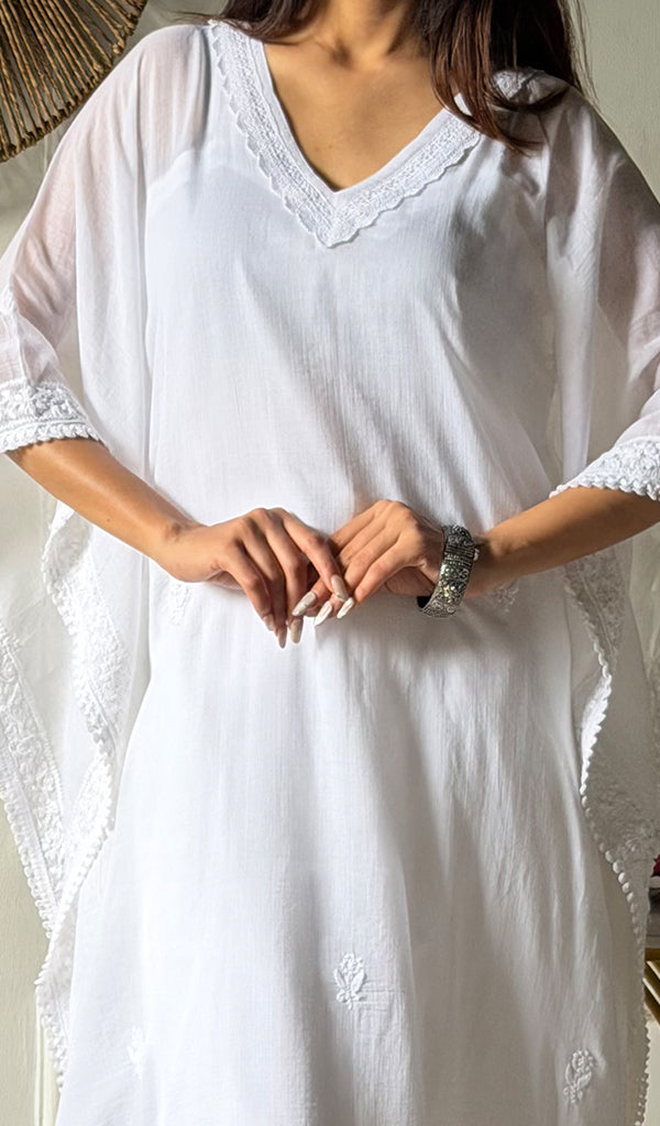 Women's Lucknowi Handcrafted Cotton Chikankari Kaftan - HONC0311105