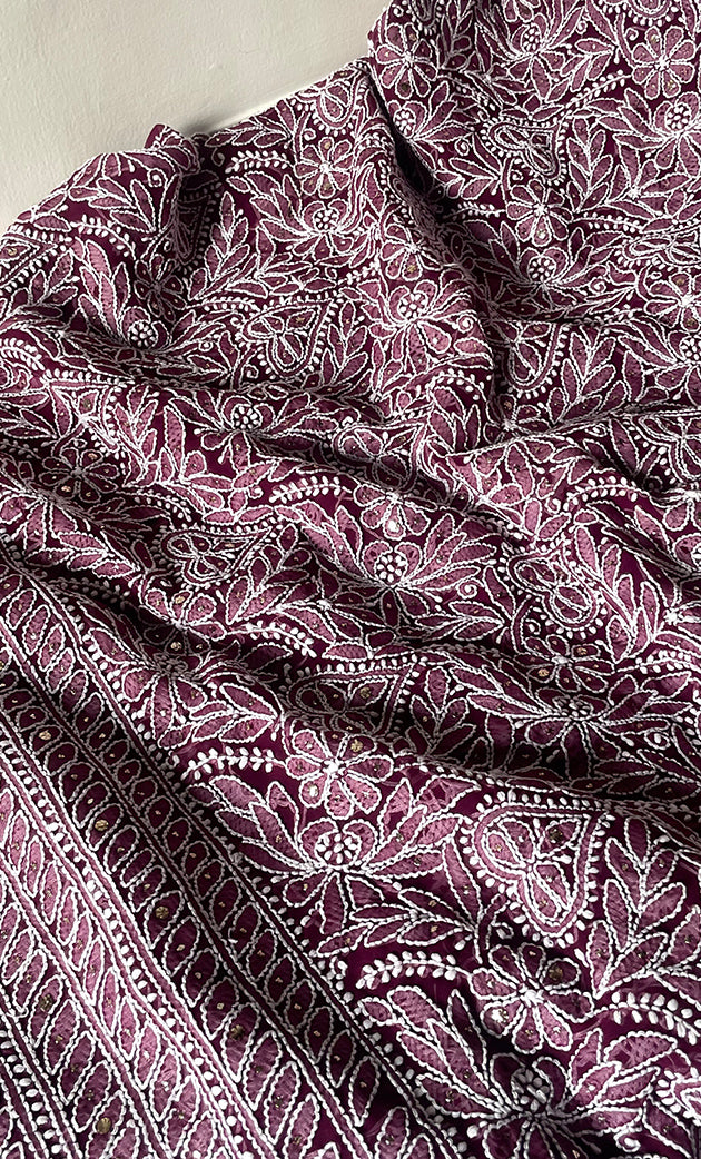 Women's Lucknowi Handcrafted Faux-Georgette Chikankari Suit Material - HONC03263374