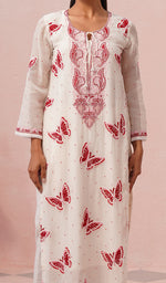 Load image into Gallery viewer, Titlee Women's Lakhnavi Handcrafted Mul Chanderi Chikankari Stitched Kurta, Dupatta And Pant Set - HONC0659745