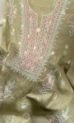 Load image into Gallery viewer, Women's Lakhnavi Handcrafted Mul Chanderi Unstitched Chikankari Full Suit Material - HONC0316855