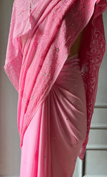 Load image into Gallery viewer, Women&#39;s Lakhnavi Handcrafted Viscose Georgette Chikankari Saree - HONC0271072

