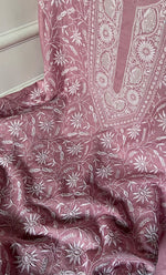 Load image into Gallery viewer, Women's Lakhnavi Handcrafted Unstitched Munga Silk Chikankari Kurta And Dupatta Set- HONC0278051