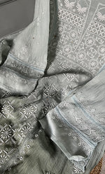 将图像加载到图库查看器中， Women&#39;s Lakhnavi Handcrafted Mul Chanderi Semi - Stitched Kurta And Dupatta Set - HONC0284748
