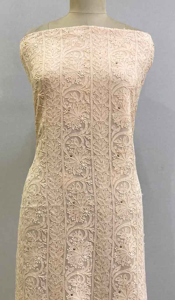 Women's Lakhnavi Handcrafted Viscose Georgette Chikankari Unstitched Kurti Fabric - HONC0206912