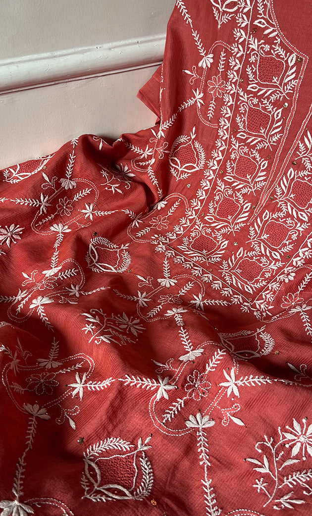 Women's Lakhnavi Handcrafted Maheshwari Mul Chanderi Kurta And Dupatta Set - HONC0275134