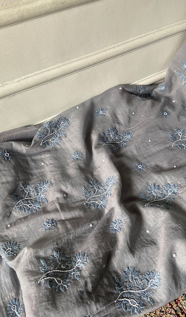 Women's Lakhnavi Handcrafted Mul Chanderi Unstitched Chikankari Full Suit- HONC0354632
