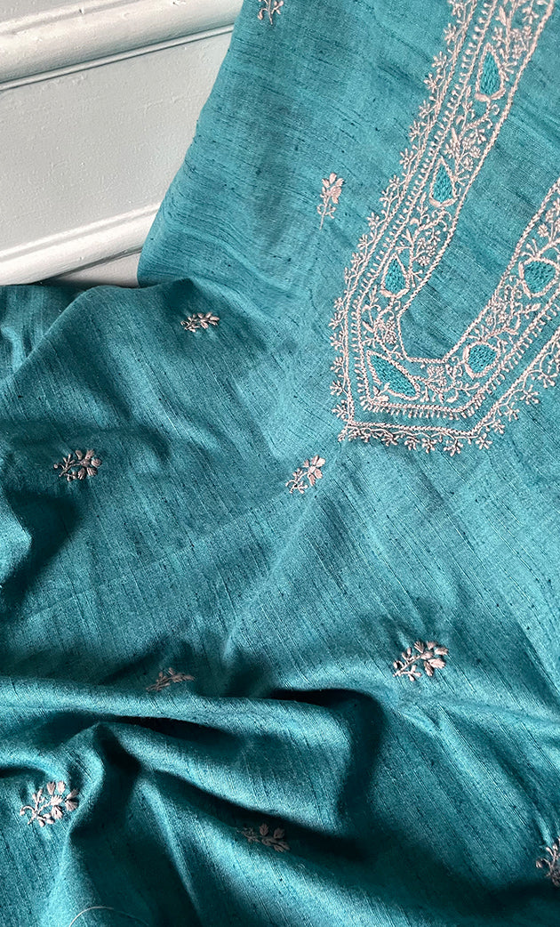 Lucknowi Handcrafted Cotton Chikankari Unstitched Men's Kurta Fabric - HONC0302272