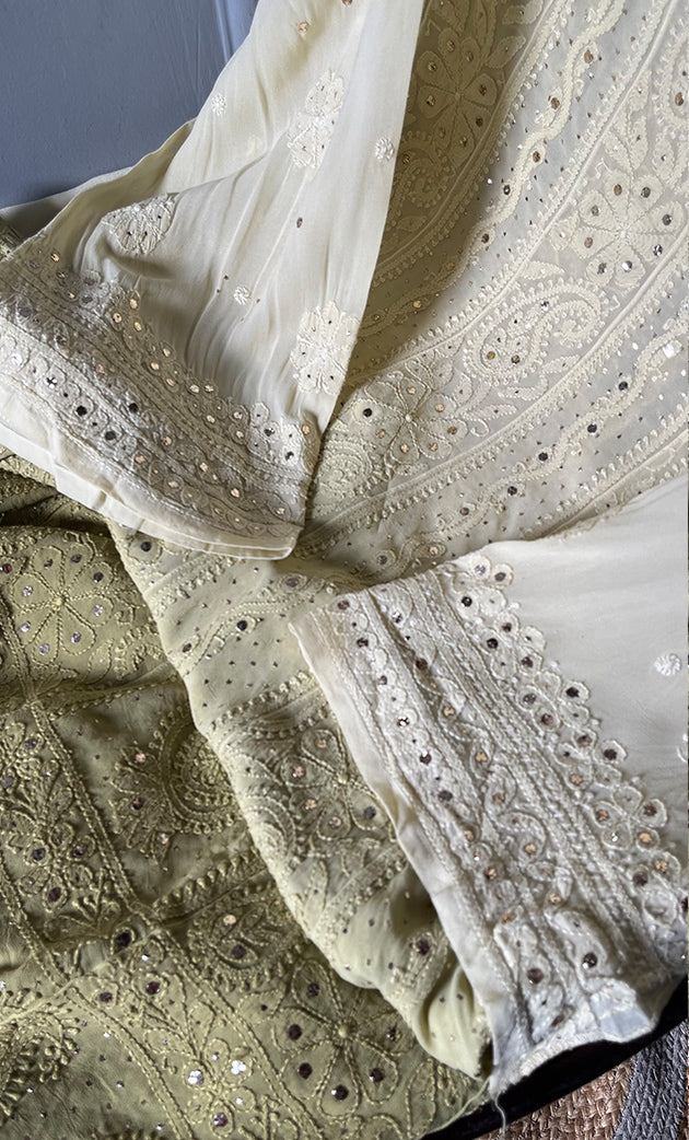Women's Lucknowi Handcrafted Viscose Georgette Semi - Stitched Chikankari Anarkali and Dupatta Set- HONC0311031
