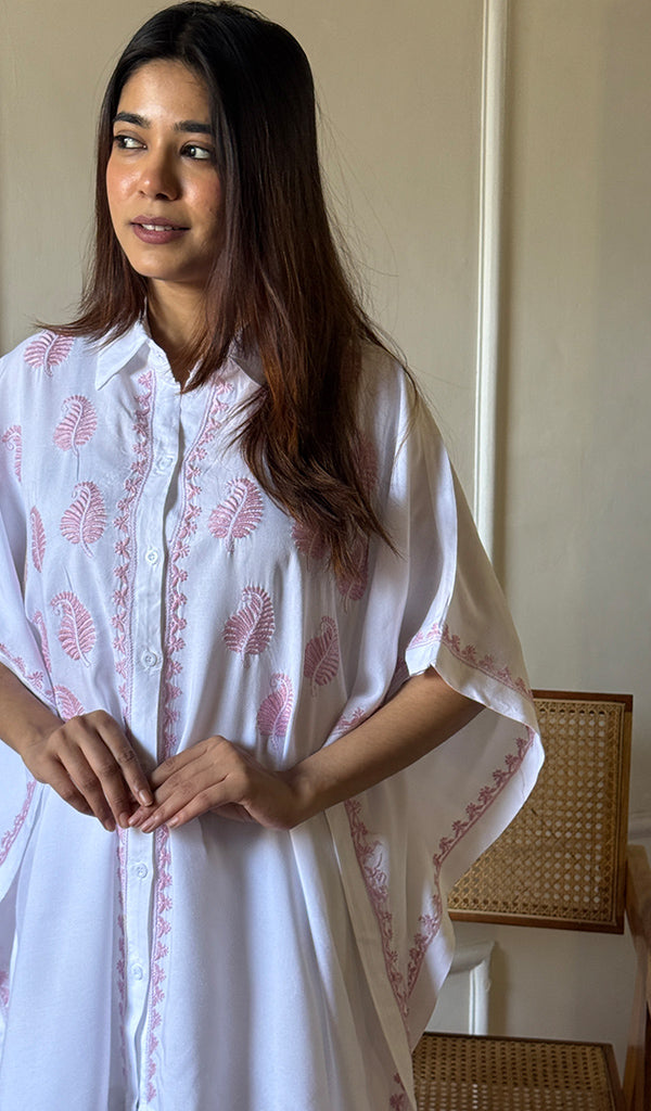 Women's Lakhnavi Handcrafted Modal Cotton Chikankari Short Kaftan - HONC0279156
