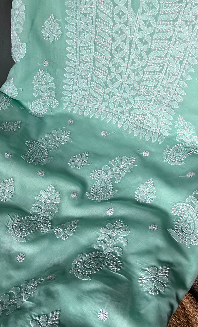 Women's Lakhnavi Handcrafted Unstitched Cotton Chikankari Suit Material - HONC0285043