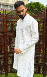 Load image into Gallery viewer, Men&#39;s Lucknowi Handcrafted Cotton Chikankari Kurta - HONC0283972
