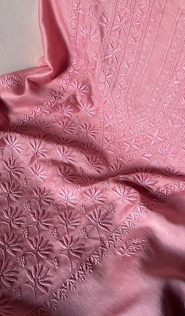 Women's Lucknowi Handcrafted Chanderi Silk Chikankari Full Suit Material - HONC0265291