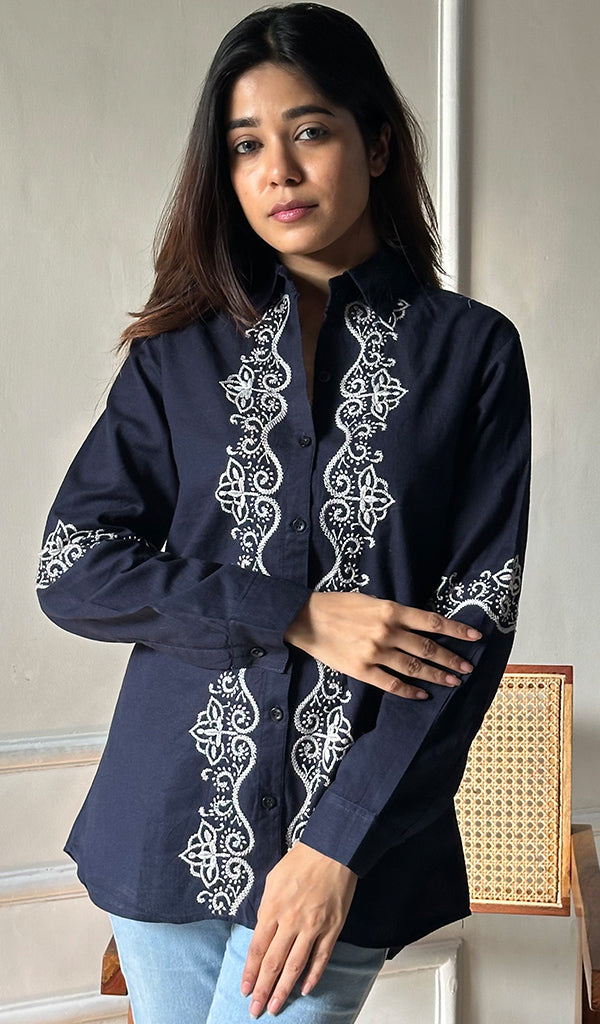 Driti Women's Lucknowi Handcrafted Slub Cotton Chikankari Top - HONC0299128