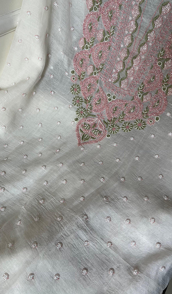Women's Lakhnavi Handcrafted Mul Chanderi Unstitched Kurta And Dupatta Set - HONC0266433