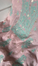 Load image into Gallery viewer, Women's Lakhnavi Handcrafted Mul Chanderi Semi - Stitched Kurta And Dupatta Set - HONC0321897