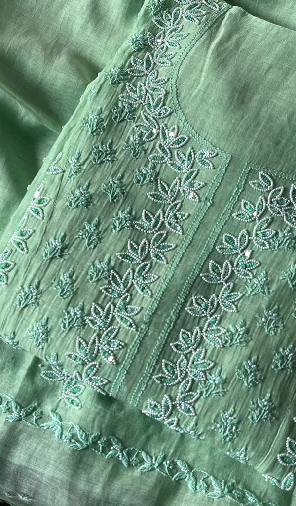Saziya Women's Lakhnavi Handcrafted Mul Chanderi Semi - Stitched Kurta And Dupatta Set - HONC0253605