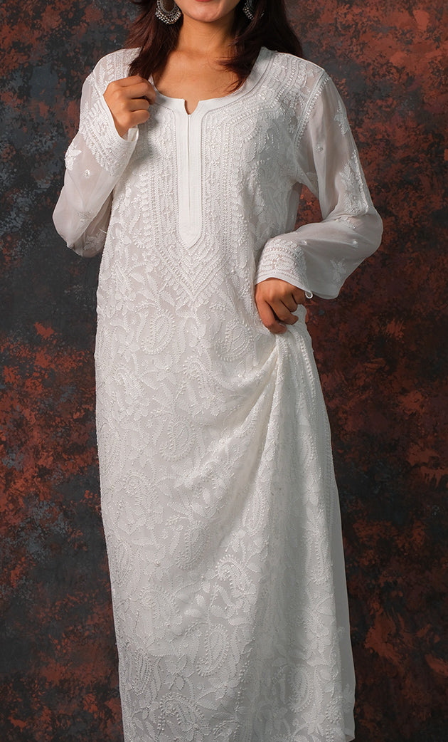 Women's Lakhnavi Handcrafted Viscose Georgette Chikankari Kurti - HONC0327258