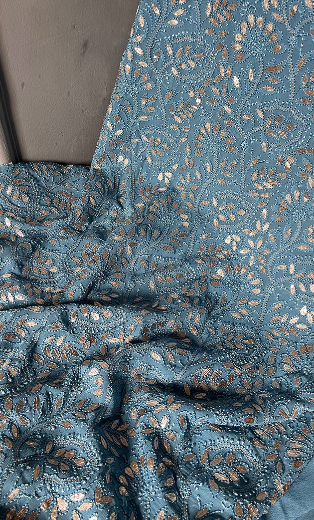 Women's Lakhnavi Handcrafted Viscose Georgette Chikankari Full Suit Material - HONC0277001