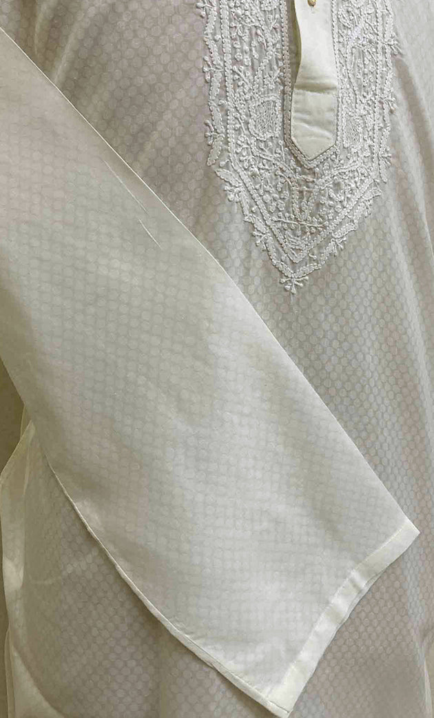 Men's Lucknowi Handcrafted Cotton Chikankari Kurta - HONC021589
