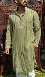 Men's Lucknowi Handcrafted Cotton Chikankari Kurta - HONC0101010