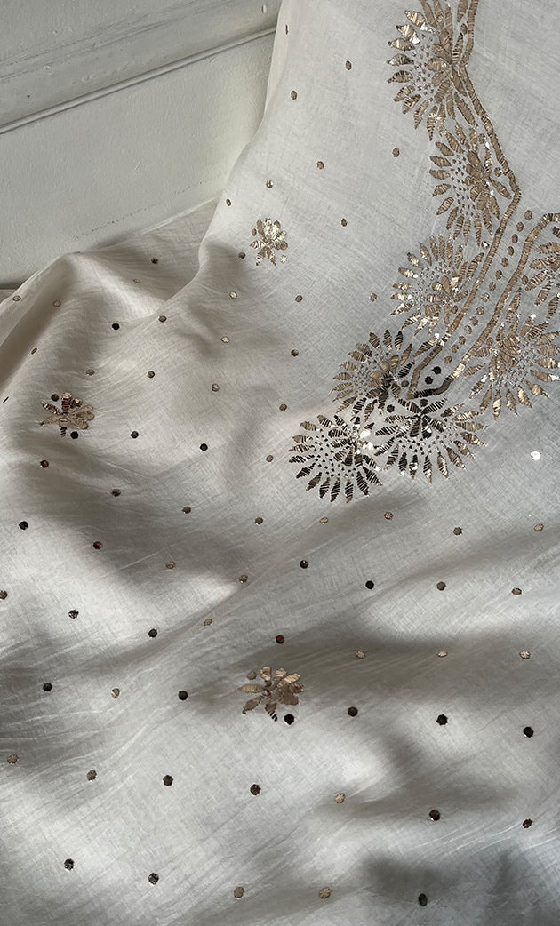 Women's Lakhnavi Handcrafted Mul Chanderi Unstitched Kurta And Dupatta Set- HONC0338724