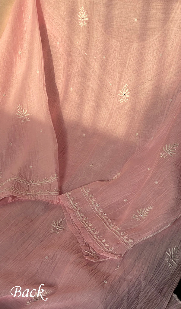Women's Lakhnavi Handcrafted Mul Chanderi Semi - Stitched Angrakha And Dupatta Set - HONC0277641