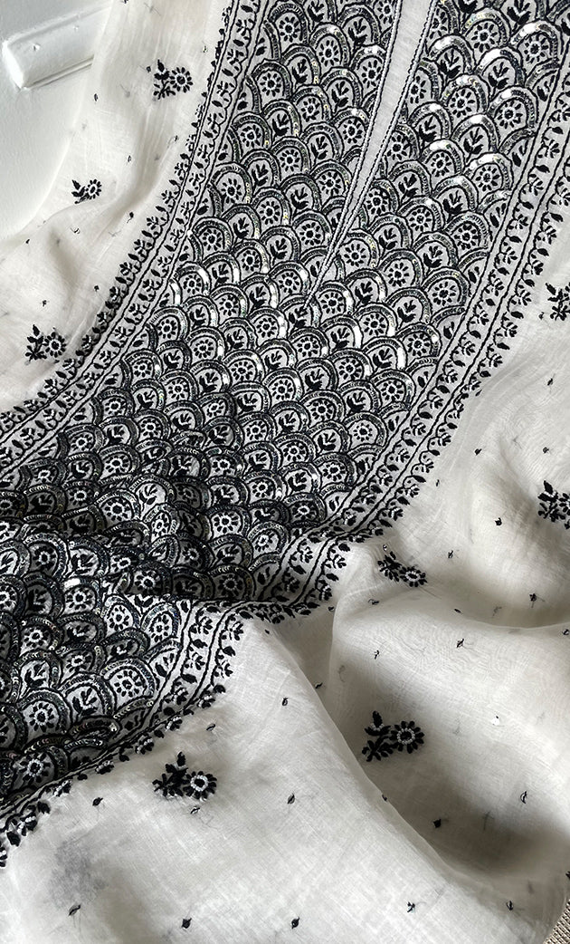 Women's Lakhnavi Handcrafted Mul Chanderi Unstitched Kurta And Dupatta Set- HONC0321263