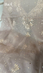 Load image into Gallery viewer, Women's Lakhnavi Handcrafted Pure Organza Chikankari Unstitched Kurta And Dupatta Set- HONC0366975