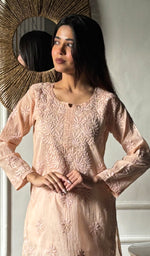 Load image into Gallery viewer, Women's Lucknowi Handcrafted Mul Chanderi Chikankari Kurti - HONC0308031