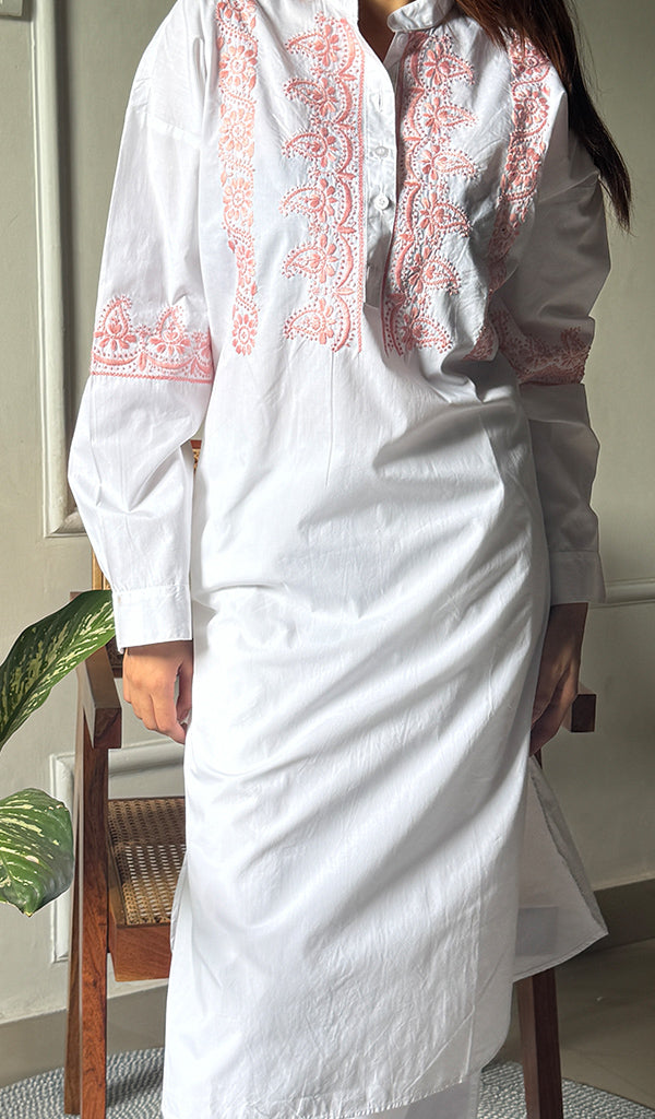 Enayat Women's Lakhnavi Handcrafted Cotton Chikankari Oversized Kurta And Pant Set - HONC0293604