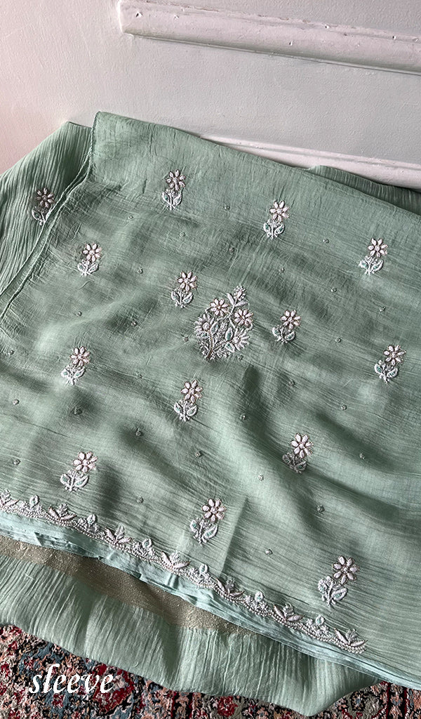 Women's Lakhnavi Handcrafted Mul Chanderi Unstitched Kurta And Dupatta Set - HONC0374455