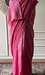 Load image into Gallery viewer, Women's Lakhnavi Handcrafted Pure Silk Georgette Chikankari Saree - HONC0327292