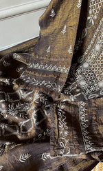 Load image into Gallery viewer, Women's Lakhnavi Handcrafted Tissue Chanderi Semi - Stitched Chikankari Kurta Dupatta Set - HONC0271314