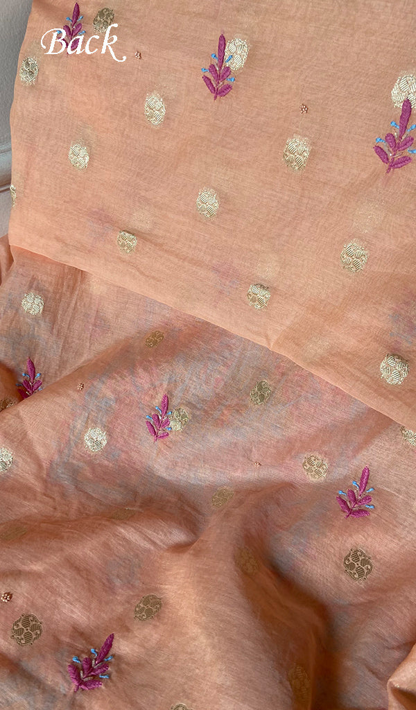 Women's Lakhnavi Handcrafted Mul Chanderi Unstitched Chikankari Full Suit - HONC0352034