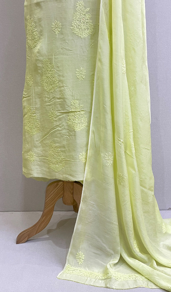 Women's Lucknowi Handcrafted Muslin Chikankari Suit Material - HONC0163903