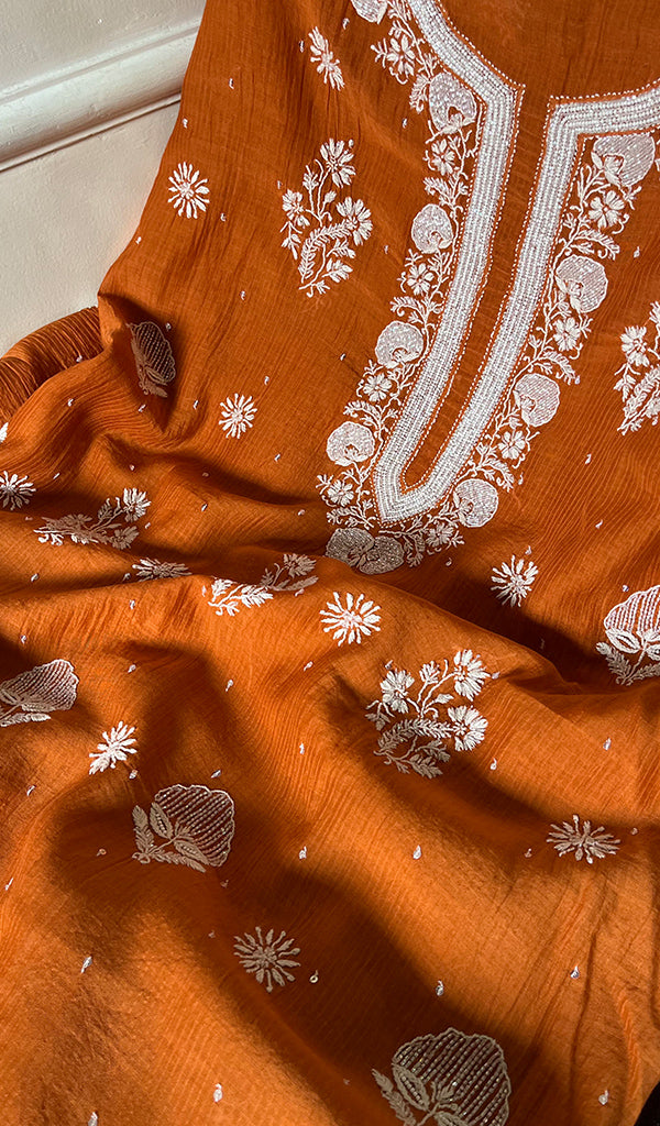 Women's Lakhnavi Handcrafted Maheshwari Mul Chanderi Kurta And Dupatta Set- HONC0282263