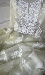 将图像加载到图库查看器中， Women&#39;s Lakhnavi Handcrafted Organza Chikankari Unstitched Full Suit Material - HONC0284626
