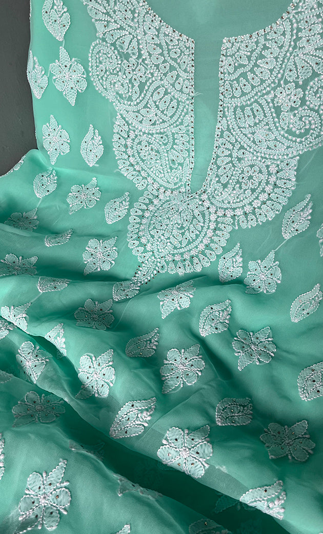 Women's Lucknowi Handcrafted Faux-Georgette Chikankari Suit Material - HONC0263067
