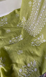 Load image into Gallery viewer, Women's Lakhnavi Handcrafted Mul Chanderi Unstitched Chikankari Full Suit Material - HONC0328322
