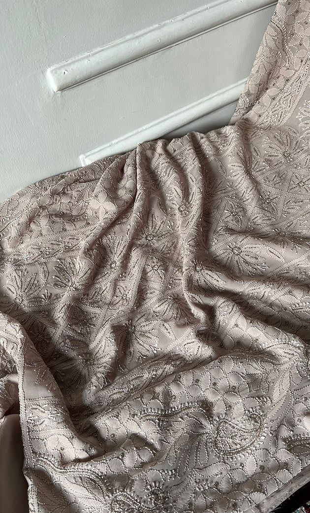 Women's Lucknowi Handcrafted Viscose Georgette Unstitched Chikankari Suit Material - HONC0325149