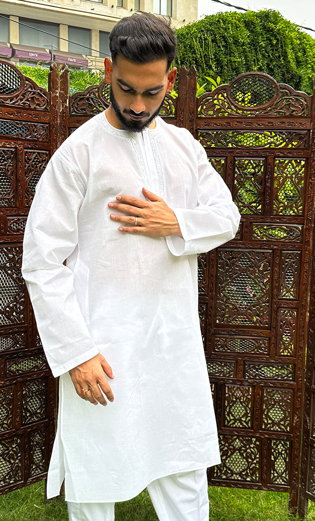 Men's Lucknowi Handcrafted Cotton Chikankari Kurta HONC0326010