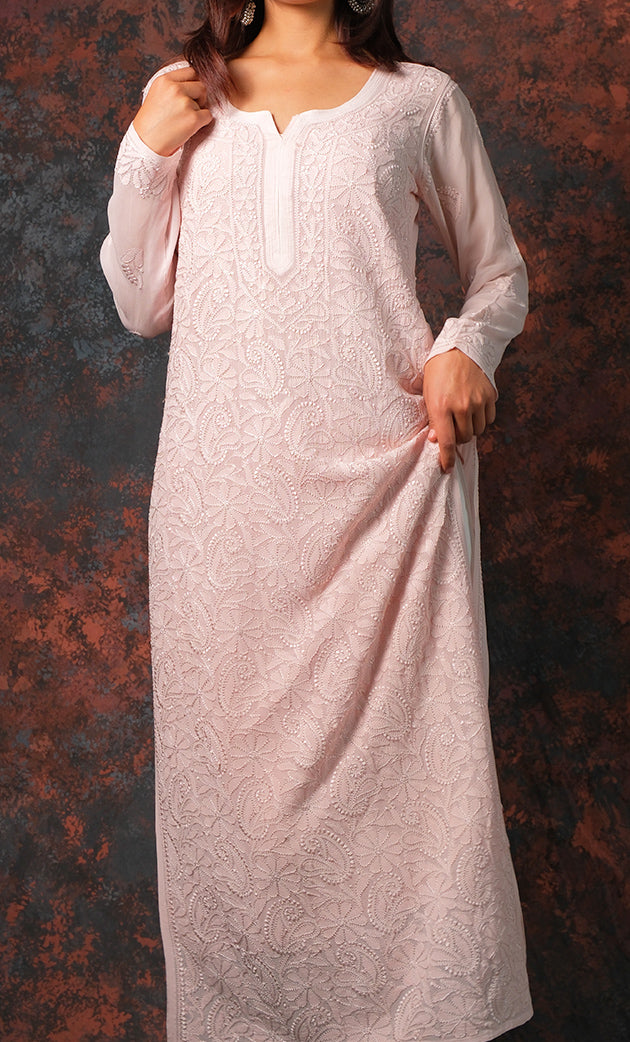 Yusra Women's Lakhnavi Handcrafted Viscose Georgette Chikankari Kurti- HONC0327253