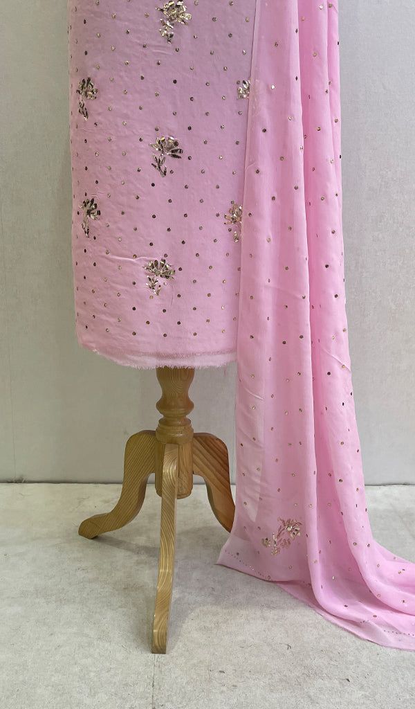 Women's Lakhnavi Handcrafted Viscose Georgette Chikankari Full Suit Material- HONC0138694