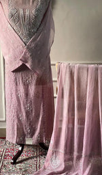 Load image into Gallery viewer, Mehar Women's Lakhnavi Handcrafted Mul Chanderi Semi - Stitched Kurta And Dupatta Set - HONC0596464