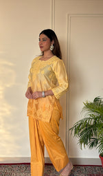Anika Women's Lucknowi Handcrafted Chanderi Silk Chikankari Top with Farshi Salwar Set .