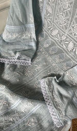 将图像加载到图库查看器中， Women's Lakhnavi Handcrafted Mul Chanderi Chikankari Semi Stitched Kurta And Dupatta Set- HONC0299470