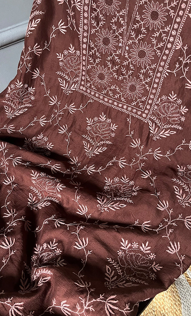 Women's Lakhnavi Handcrafted Maheshwari Mul Chanderi Unstitched Kurta And Dupatta Set- HONC0268528