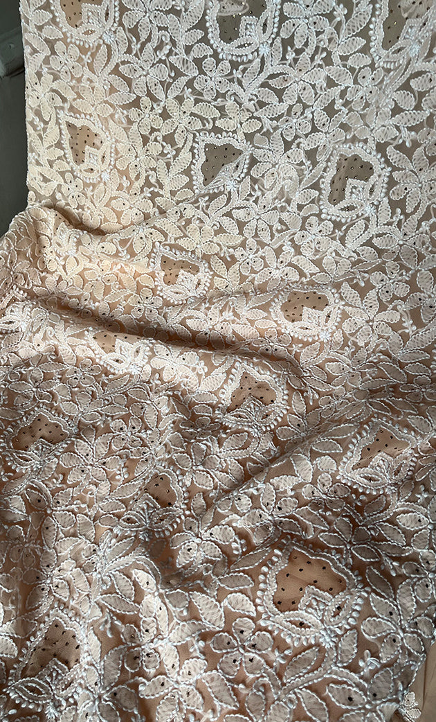 Women's Lakhnavi Handcrafted Unstitched Faux-Georgette Chikankari Suit Material - HONC0277980